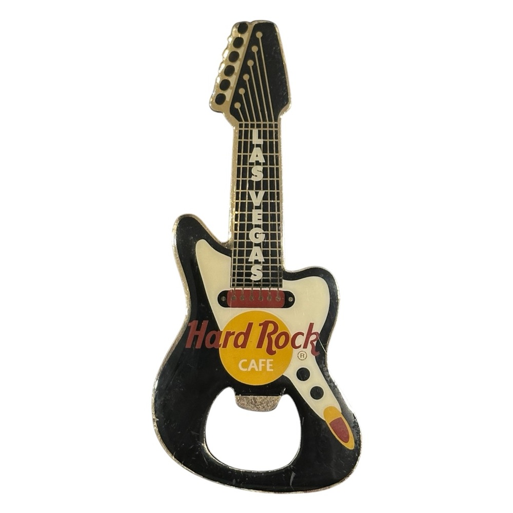Las Vegas Hard Rock Café Guitar Bottle Opener Magnet Rare 1st Series Black
